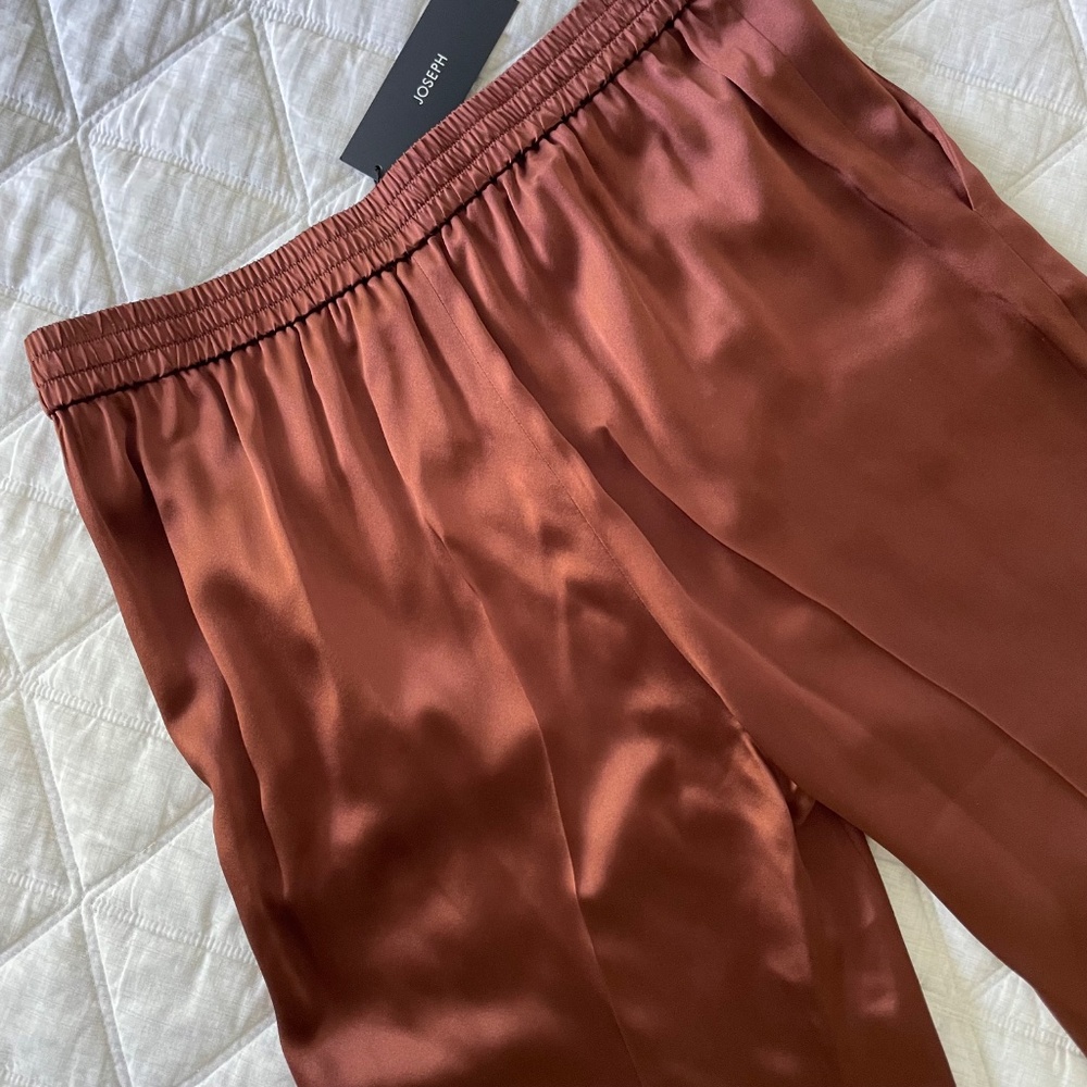 JOSEPH | Luxury Tova pure silk-satin straight-leg pants in copper brown XL - Picture 5 of 14